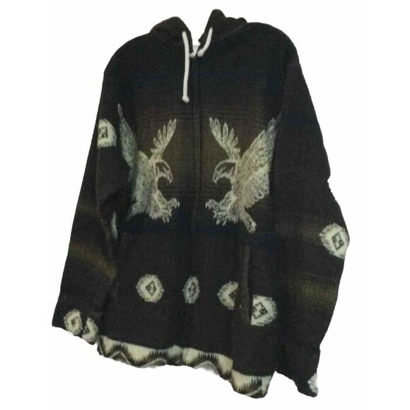 Vintage Tejidos Brown Aztec Southwest Hoodie Tribal Ecuador Zip Sweater Jacket M - Picture 4 of 12